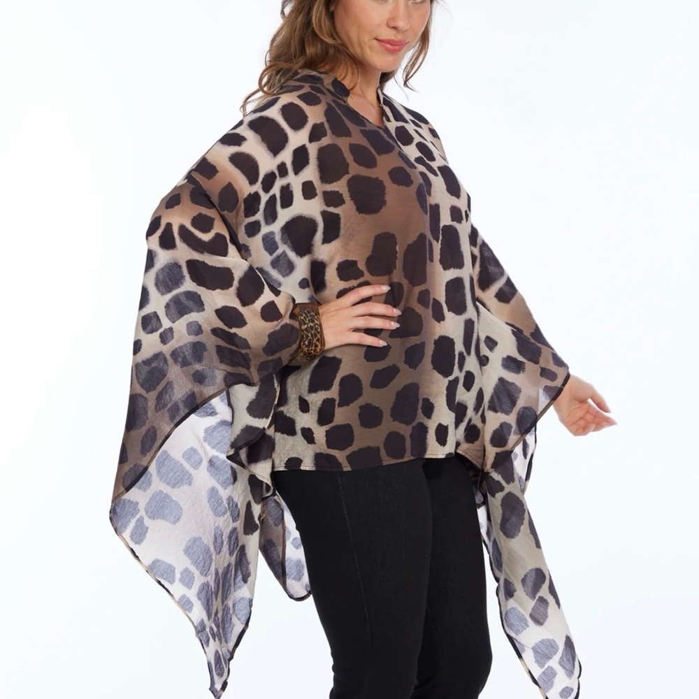 Lior Paris 2 Size Sheer Maya Blouse Women's L/XL Animal Print Batwing Sleeves